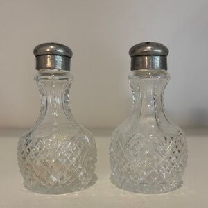Antique Crystal Salt and Pepper Shaker Set with Silver Tops